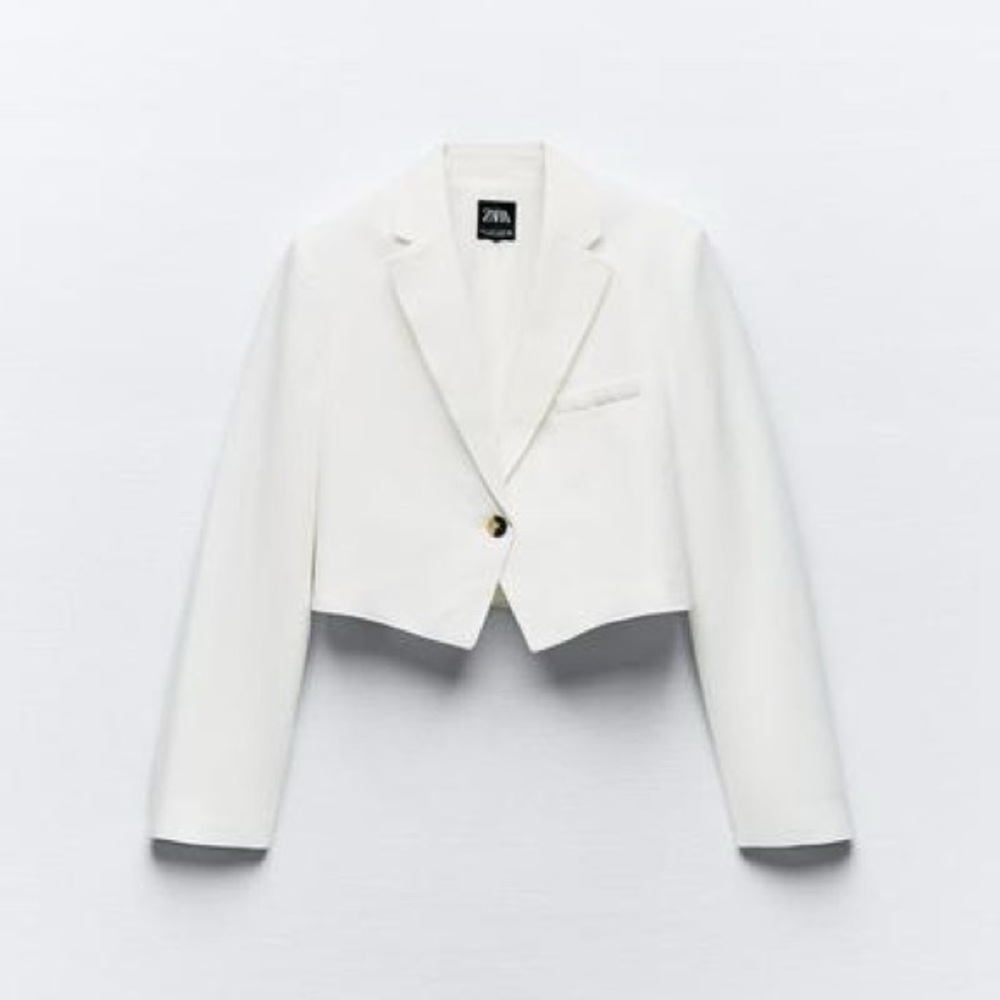Zara White Cropped Blazer Jacket